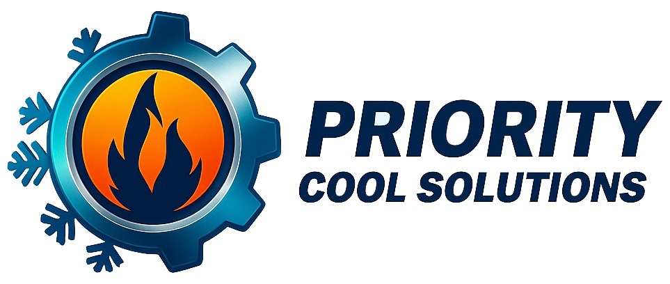 Priority Cool Solutions logo with flame and snowflake symbol.