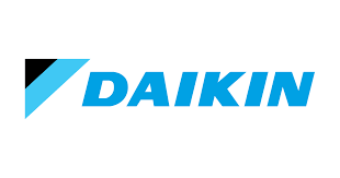 Daikin logo with blue and black diagonal design.