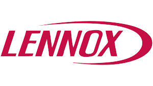 Lennox logo in bold red font with a stylized arc design.